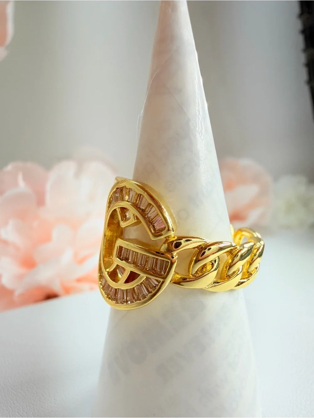 Stainless steel Gold Crystal Circle Statement Ring - Women Jewelry
